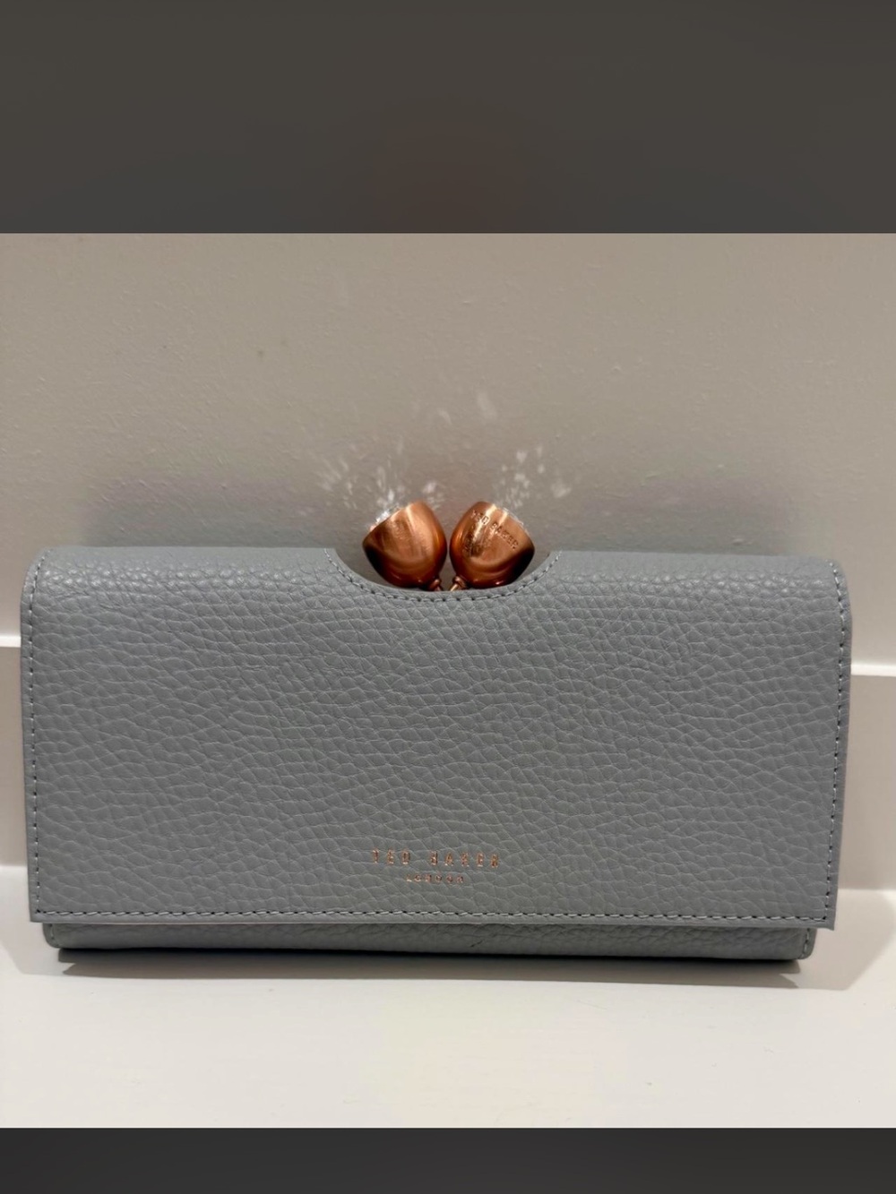 Ted Baker Gray Pebbled Clutch with Rose Gold Hardware